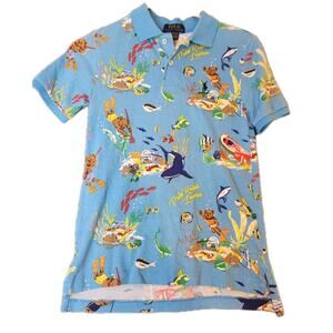 Polo Ralph Lauren Boy’s Tropical Beach Cotton Mesh Print Shirt Blue M 10-12 NWT